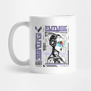 Future Unknown T-Shirt: Cyborg Humanoid Girl with Sunglasses - Futuristic Streetwear Tee Mug